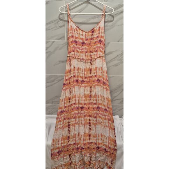 2X Forever 21 Orange White Tie Dye Maxi Sundress Spaghetti Straps Lined Rayon - Picture 8 of 8